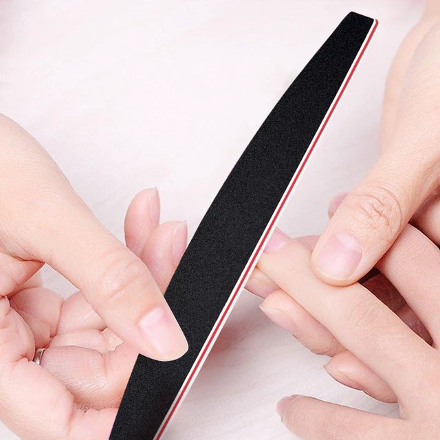 Alt view image 6 of 7 - Nail File and Thin Buffer Block, Reusable Black Half Crescent Shape Double Sided Manicure Tools, Thin Sanding Buffing Grinding Plisher File, 100/180 Grit