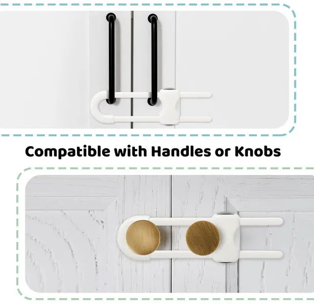 Alt view image 4 of 7 - Baby Proofing Cabinets, Sliding Cabinet Locks for Babies, Adjustable U Shaped Baby Safety Locks, Childproof Cabinet Latch for Kitchen, Bathroom, Drawer, Cupboard Doors Knobs & Handles (2Pack White)