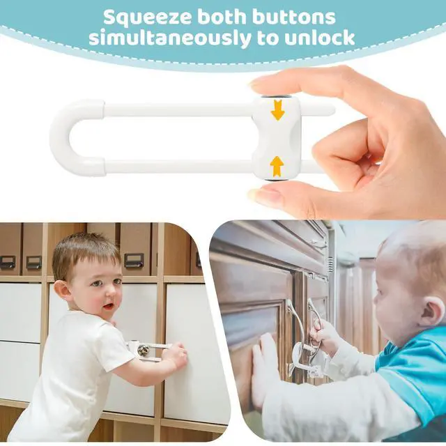 Alt view image 6 of 7 - Baby Proofing Cabinets, Sliding Cabinet Locks for Babies, Adjustable U Shaped Baby Safety Locks, Childproof Cabinet Latch for Kitchen, Bathroom, Drawer, Cupboard Doors Knobs & Handles (2Pack White)