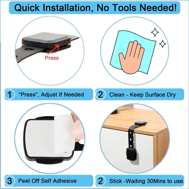 Alt view image 5 of 7 - Cabinet Locks Baby Proofing, Baby Drawer Safety Locks -Adhesive Child Safety Lock Straps Adjustable Door Latch for Fridge Toilet Oven No Drill Furniture Kitchen Lock