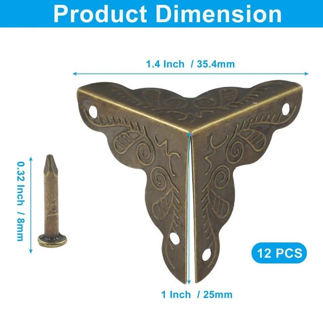 Alt view image 3 of 5 - 12 Pack Box Corner Protectors 25mm Metal, Bronze | Edge Corner Guard, Mounting Screws Included, For Furniture Decorative, Box Jewelry Case Cabinet