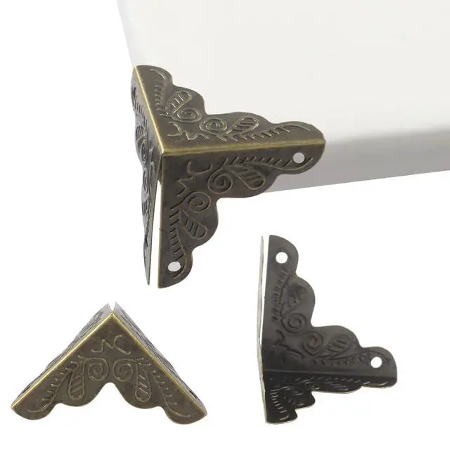 Alt view image 4 of 5 - 12 Pack Box Corner Protectors 25mm Metal, Bronze | Edge Corner Guard, Mounting Screws Included, For Furniture Decorative, Box Jewelry Case Cabinet