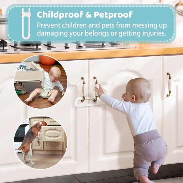 Alt view image 5 of 7 - Baby Proofing Cabinets, Sliding Cabinet Locks for Babies, Adjustable U Shaped Baby Safety Locks, Childproof Cabinet Latch for Kitchen, Bathroom, Drawer, Cupboard Doors Knobs & Handles (2Pack White)