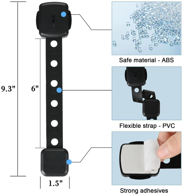 Alt view image 2 of 7 - Cabinet Locks Baby Proofing, Baby Drawer Safety Locks -Adhesive Child Safety Lock Straps Adjustable Door Latch for Fridge Toilet Oven No Drill Furniture Kitchen Lock