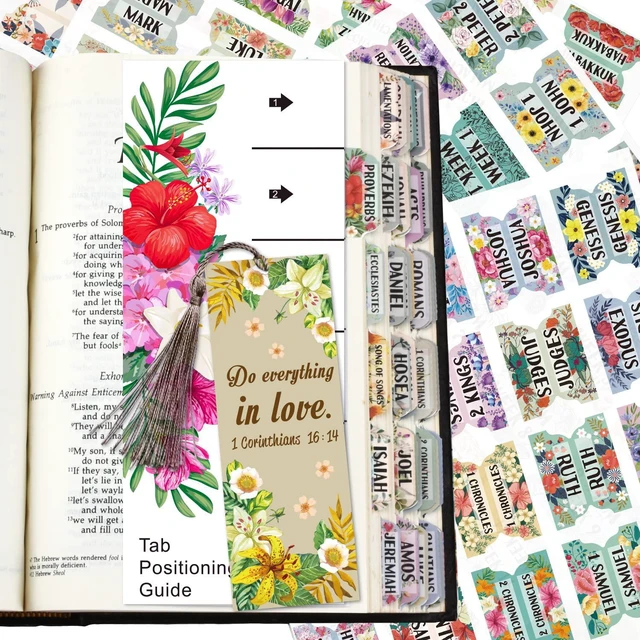 Main image of Bible Index Tabs New & Old Testament Tabs Matte Laminated Floral Design - 122 Pcs (Floral)