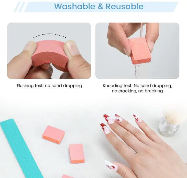 Alt view image 6 of 7 - GazePlus Nail Buffer Block - 100 Pcs Mini Buffers 80/100 2 Way Grit Orange | 1.3" Long, High-elastic Sponge, Washable & Reusable, Natural Nails Cleanup & Prep , Small Buffing Kits, Travel Size, Home D