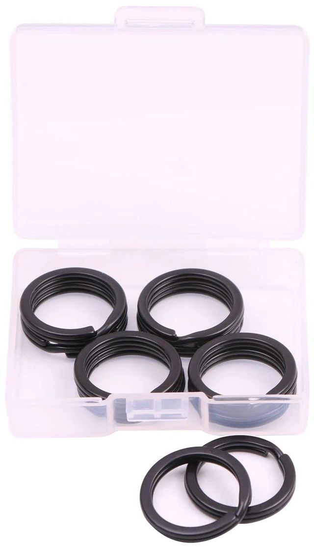 Main image of Shapenty 20mm/0.75 Inch Small Black Flat Metal Keychain Part Accessories Split Keyring Key Ring Chain Clip Holder (Black, 10PCS/Box)