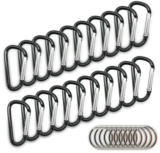 Main image of 20PCS Mini 1.85"/4.7CM Aluminum Carabiners with 10PCS Nickel Metal Key Rings Lightweight D Shape Keychain Clips Small Multipurpose Carabiner Buckles for Indoor Outdoor Use