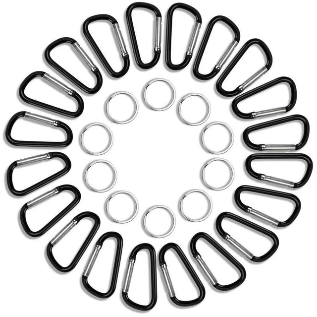 Alt view image 6 of 6 - 20PCS Mini 1.85"/4.7CM Aluminum Carabiners with 10PCS Nickel Metal Key Rings Lightweight D Shape Keychain Clips Small Multipurpose Carabiner Buckles for Indoor Outdoor Use