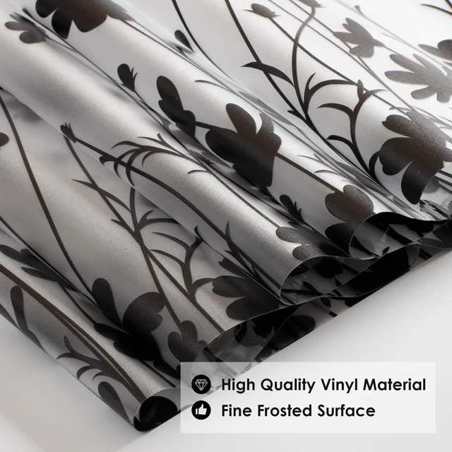 Alt view image 7 of 7 - DKTIE Window Privacy Film Flowers Pure Black Stained Glass Window Film Decorative Frosted Glass Window Film Sun Blocking Heat Control Static Cling (A274-Black, 17.5in X 78.7in)