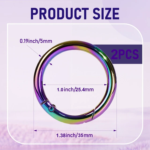 Alt view image 2 of 7 - HUYANDOO 2 Pack Metal O Rings Keychain Clip, Round Carabiner Clip Snap for Keyrings Buckle, Bags, Purses(QB Colorful 2 Pack 1 Inch)