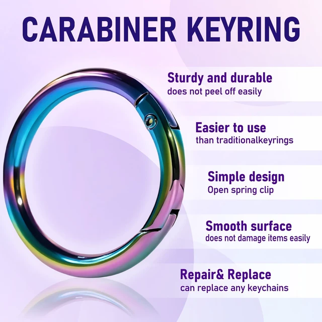 Alt view image 4 of 7 - HUYANDOO 2 Pack Metal O Rings Keychain Clip, Round Carabiner Clip Snap for Keyrings Buckle, Bags, Purses(QB Colorful 2 Pack 1 Inch)