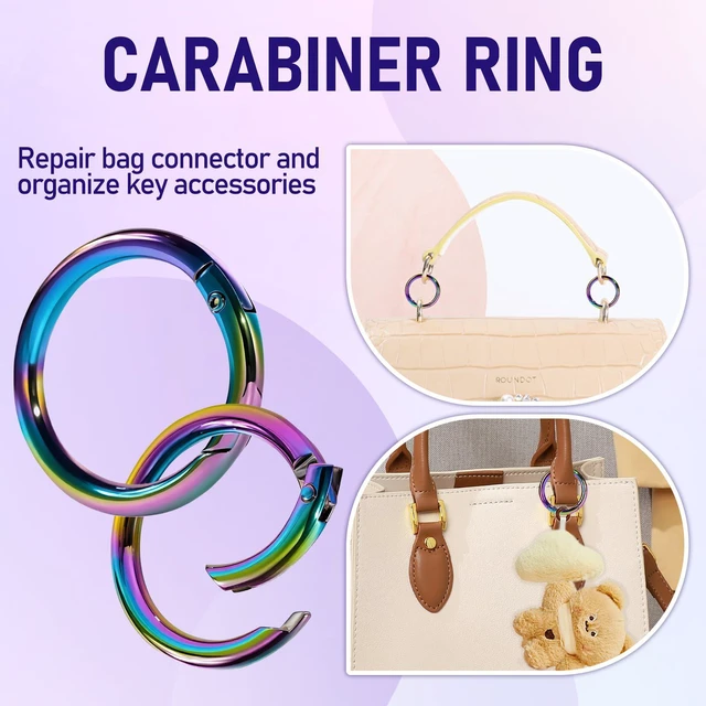Alt view image 3 of 7 - HUYANDOO 2 Pack Metal O Rings Keychain Clip, Round Carabiner Clip Snap for Keyrings Buckle, Bags, Purses(QB Colorful 2 Pack 1 Inch)
