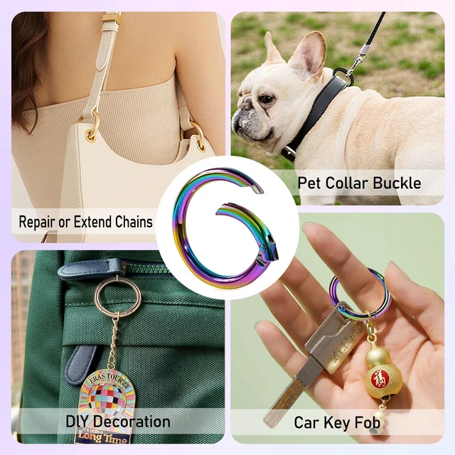 Alt view image 7 of 7 - HUYANDOO 2 Pack Metal O Rings Keychain Clip, Round Carabiner Clip Snap for Keyrings Buckle, Bags, Purses(QB Colorful 2 Pack 1 Inch)
