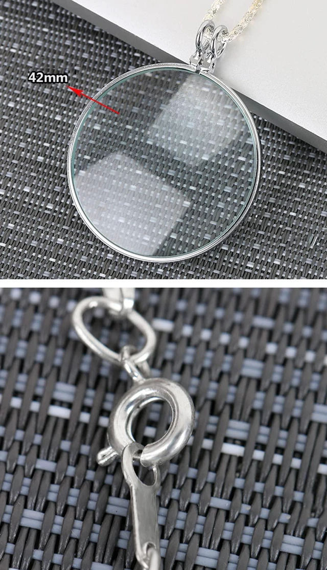 Alt view image 4 of 7 - Magnifying Glass Necklace Monocle, 5X Necklace Magnifier with 1.6 inch Glass Lens and 35.4 inch Long Chain, Magnifying Pendant Eyepiece for Library, Reading (Gold)