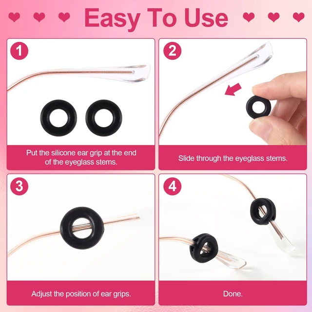 Alt view image 3 of 7 - HINZIC 8 Pairs Round Eyeglasses Ear Grips, Soft Silicone Retainers Behind The Ear Hooks, Anti-Slip Holder Eyeglasses Stopper for Sunglasses, Reading Glasses Women Men - 4 Styles, Black, White