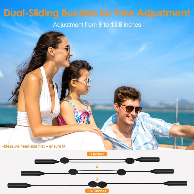 Alt view image 3 of 7 - Coikcer Adjustable Anti-Slip No-Tail Glasses Strap, 4 Pack Black | Adjustable steel wire eyewear retainer for running, fitness, work & outdoor. Anti-slip, fits all glasses