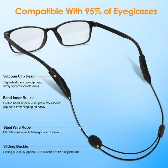 Alt view image 5 of 7 - Coikcer Adjustable Anti-Slip No-Tail Glasses Strap, 4 Pack Black | Adjustable steel wire eyewear retainer for running, fitness, work & outdoor. Anti-slip, fits all glasses