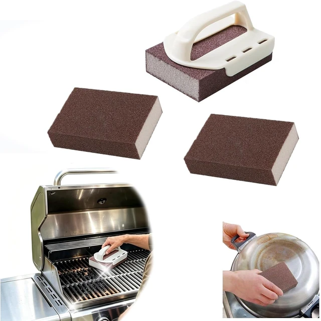 Main image of Decontamination Cleaning Brush, Magic Cleaning Sponge, Nano Carborundum Emery Sponge Scrubber with Handle, Carbide Cleaning Brush, Rust Eraser Sponge for BBQ Grill, Pots and Pans (1 Handle+3 Sponge)