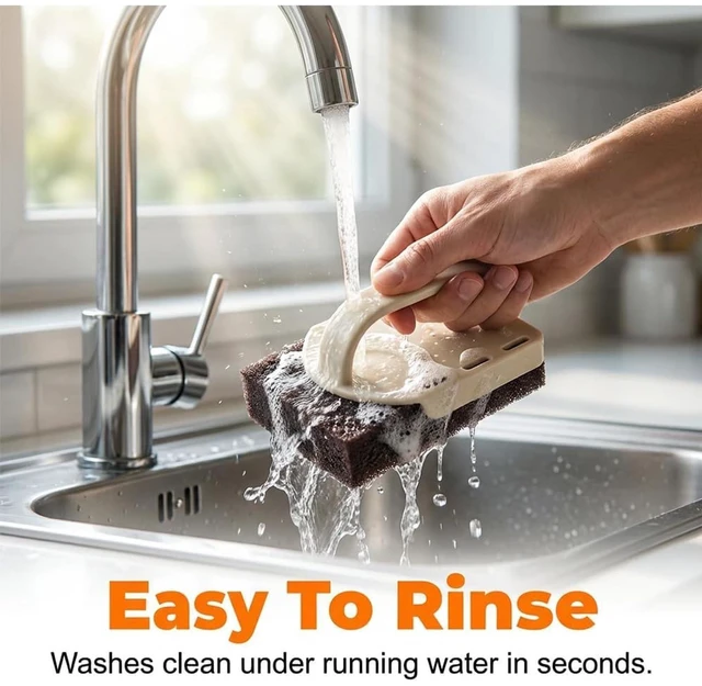 Alt view image 5 of 6 - Decontamination Cleaning Brush, Magic Cleaning Sponge, Nano Carborundum Emery Sponge Scrubber with Handle, Carbide Cleaning Brush, Rust Eraser Sponge for BBQ Grill, Pots and Pans (1 Handle+3 Sponge)