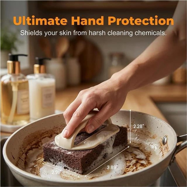 Alt view image 6 of 6 - Decontamination Cleaning Brush, Magic Cleaning Sponge, Nano Carborundum Emery Sponge Scrubber with Handle, Carbide Cleaning Brush, Rust Eraser Sponge for BBQ Grill, Pots and Pans (1 Handle+3 Sponge)