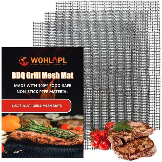 Main image of WOHLOPL Grill Mesh Mat for Outdoor Grilling, Non-Stick BBQ Grill Mat Resuable and Easy to Clean, Works on Gas, Charcoal, Electric Grill 15.7x13 Inch (3 pcs)