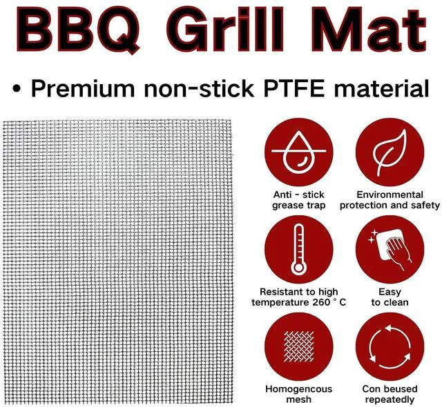 Alt view image 2 of 7 - WOHLOPL Grill Mesh Mat for Outdoor Grilling, Non-Stick BBQ Grill Mat Resuable and Easy to Clean, Works on Gas, Charcoal, Electric Grill 15.7x13 Inch (3 pcs)
