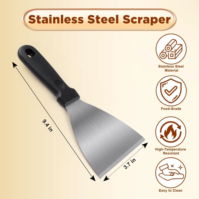 Alt view image 2 of 7 - HANWRAPS Griddle ScraperStainless Steel Grill Scraper,Slant Edge Metal Spatula for Teppanyaki Flat Top BBQ,Grill Cooking,Frying Steak Pork Chop Chicken Chop,Dishwasher Safe