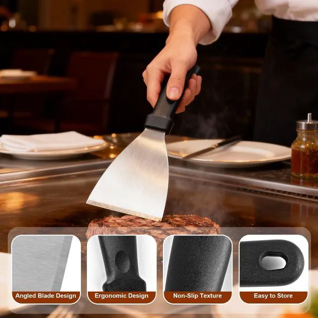 Alt view image 3 of 7 - HANWRAPS Griddle ScraperStainless Steel Grill Scraper,Slant Edge Metal Spatula for Teppanyaki Flat Top BBQ,Grill Cooking,Frying Steak Pork Chop Chicken Chop,Dishwasher Safe
