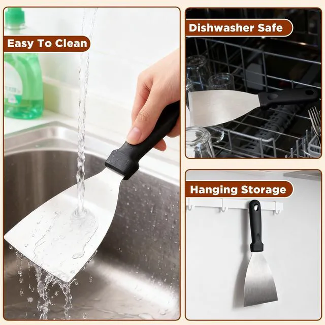 Alt view image 6 of 7 - HANWRAPS Griddle ScraperStainless Steel Grill Scraper,Slant Edge Metal Spatula for Teppanyaki Flat Top BBQ,Grill Cooking,Frying Steak Pork Chop Chicken Chop,Dishwasher Safe