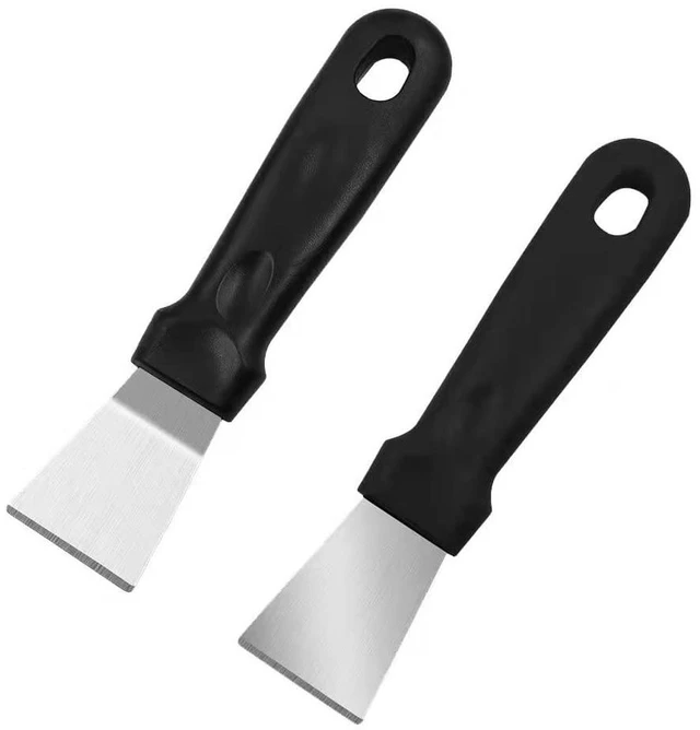 Main image of 2Pack Blackstone Griddle Scraper Tool QIANBEIY Metal Small Grill Scraper for Outdoor BBQ Stiff Grill Pan Cleaning Scraper Spatula, No need to change Flexible Blades