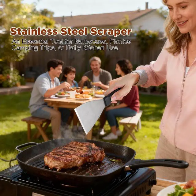 Alt view image 7 of 7 - HANWRAPS Griddle ScraperStainless Steel Grill Scraper,Slant Edge Metal Spatula for Teppanyaki Flat Top BBQ,Grill Cooking,Frying Steak Pork Chop Chicken Chop,Dishwasher Safe
