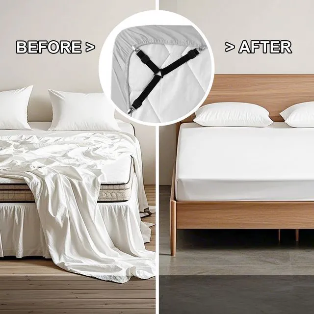 Alt view image 3 of 7 - Tasttin Fitted Bed Sheet Straps: Sheet Holder Suspenders (Black, 4-Pack) | Fitted Bed Sheet Straps: Adjustable elastic sheet suspenders with metal clips to keep sheets tight