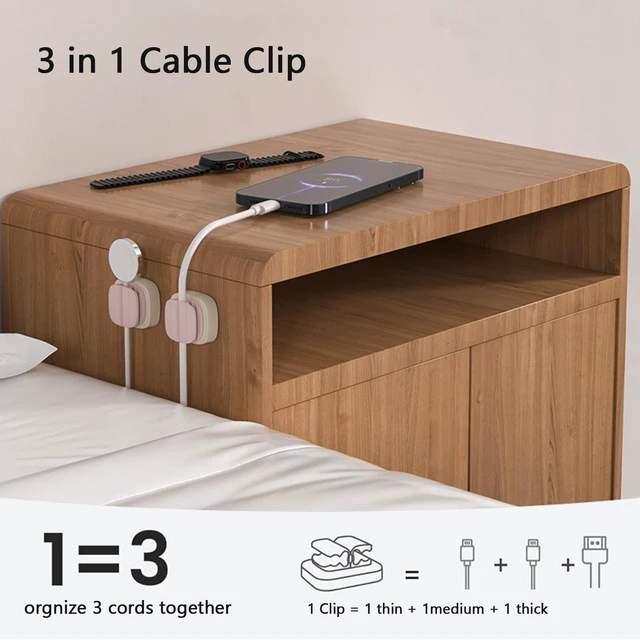 Alt view image 3 of 6 - IFNOW 3-in-1 Cable Spring Holder Clips Pink 3 Pack Self Adhesive Cord Holder Under Desk Cable Management for Home,Office,Car,Desk,Nightstand