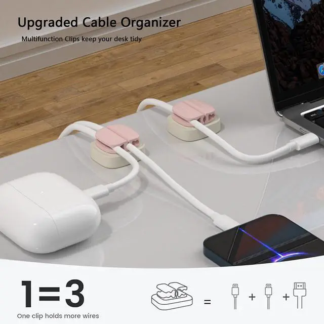 Alt view image 5 of 6 - IFNOW 3-in-1 Cable Spring Holder Clips Pink 3 Pack Self Adhesive Cord Holder Under Desk Cable Management for Home,Office,Car,Desk,Nightstand
