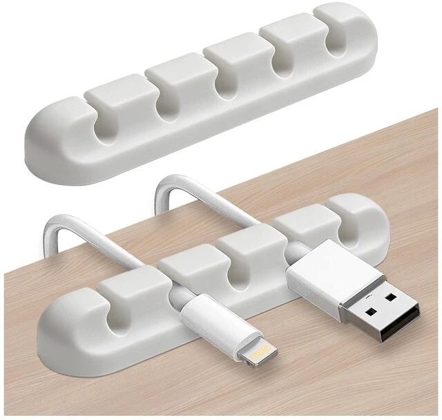 Main image of 2 Packs Cable Clips, Cable Organizers for Cords, Cable Holder,Cord Organizer, Cord Holder for Desk,Car,Home and Office (5 Slots)White