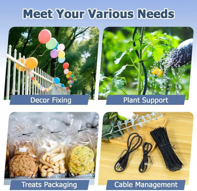 Alt view image 6 of 7 - 500PCS Black Twist Ties - 4.9" Reusable Twist Ties for Plastic Bags | Bread Tie for Party Treats, Plants, DIY Decors Crafts, Ideal for Household & Shop, Outdoor & Indoor Use