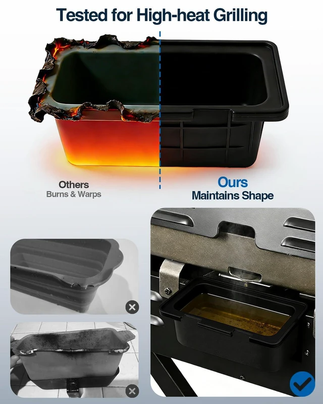 Alt view image 5 of 7 - Matchwaves 2Pack Silicone Drip Pan Liners for Blackstone Griddle 17 22 28 36 Inch, Reusable Grease Cup Liner, Grease Catcher, Grease Tray Insert for Blackstone Griddle Accessories, Black