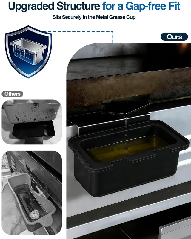 Alt view image 6 of 7 - Matchwaves 2Pack Silicone Drip Pan Liners for Blackstone Griddle 17 22 28 36 Inch, Reusable Grease Cup Liner, Grease Catcher, Grease Tray Insert for Blackstone Griddle Accessories, Black