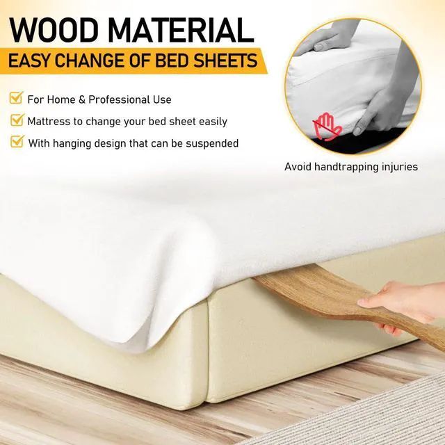Alt view image 5 of 7 - Wood Mattress Lifter Bed Sheet Tucker Tool 10.10 X 2.44 X 0.47 in Khaki | Bed Sheet Tuckers Easy Sheet Changes, Hanging Design, for Hotels and Hospitals