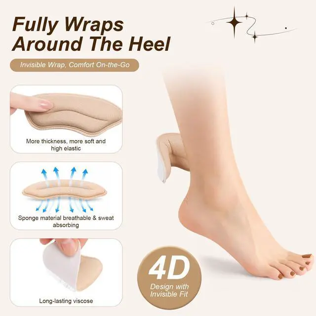 Alt view image 3 of 7 - 12 Pcs Heel Grips, Shoe Inserts and Heel Pads for Shoes Too Big | soft foam cushions, anti slip, back of shoe, prevent blisters, pain relief, for loose shoes, women and men
