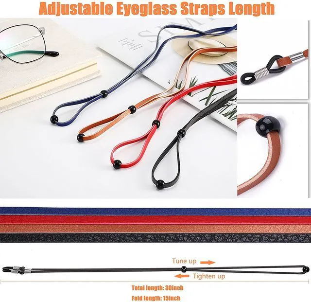 Alt view image 3 of 7 - Pack of 4 Eco Leather Eyeglass Straps,Luxurious Adjustable Eyewear Retainers, Anti-slip Eyeglass Chains Lanyard, Sport Sunglass Retainer Holder Strap for Men and Women,with Free Gifts