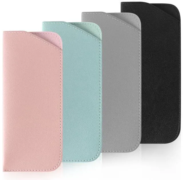 Main image of TIECHI 4 Packs Soft Eyeglass Cases Portable Pu Leather Glasses Pouch Squeeze Top Sunglass Case for Women Men(Pink, Blue, Grey, Black)