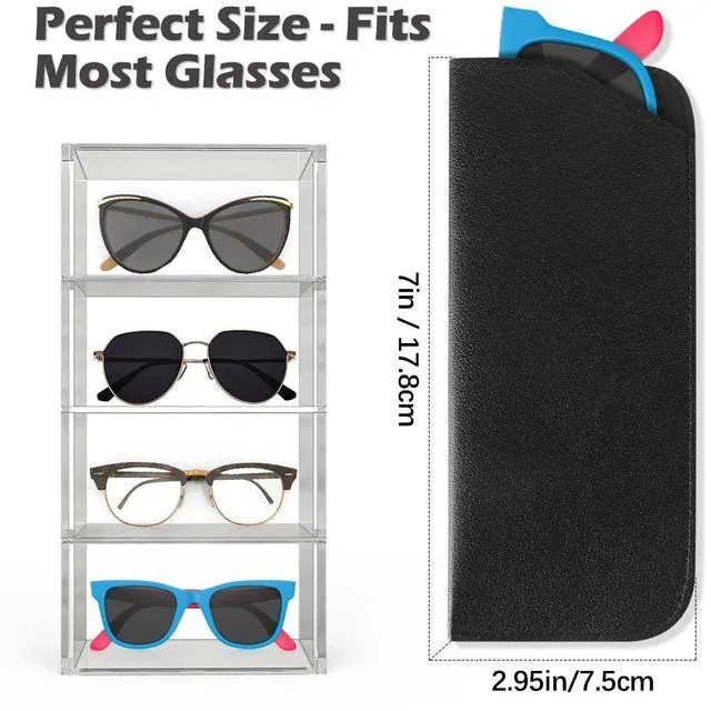Alt view image 2 of 7 - TIECHI 4 Packs Soft Eyeglass Cases Portable Pu Leather Glasses Pouch Squeeze Top Sunglass Case for Women Men(Pink, Blue, Grey, Black)