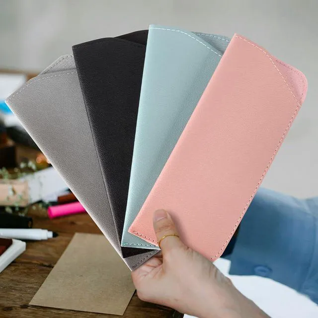 Alt view image 6 of 7 - TIECHI 4 Packs Soft Eyeglass Cases Portable Pu Leather Glasses Pouch Squeeze Top Sunglass Case for Women Men(Pink, Blue, Grey, Black)