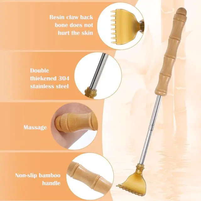 Alt view image 3 of 7 - JJUNW Extendable Bamboo Backscratcher, Wooden Back Extendable Backscratcher | Classic Portable Stainless steel Bamboo Back for Men Women Body Scratcher for Adults