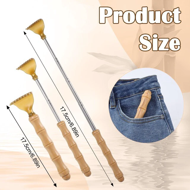 Alt view image 2 of 7 - JJUNW Extendable Bamboo Backscratcher, Wooden Back Extendable Backscratcher | Classic Portable Stainless steel Bamboo Back for Men Women Body Scratcher for Adults