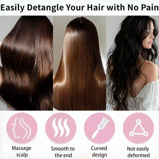 Alt view image 3 of 6 - Brushes for Women,Detangling Brush for Natural,Curly,Straight,Wet and Dry Hair,Anti-Static Bristles(Purple)