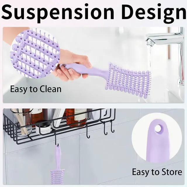 Alt view image 5 of 6 - Brushes for Women,Detangling Brush for Natural,Curly,Straight,Wet and Dry Hair,Anti-Static Bristles(Purple)