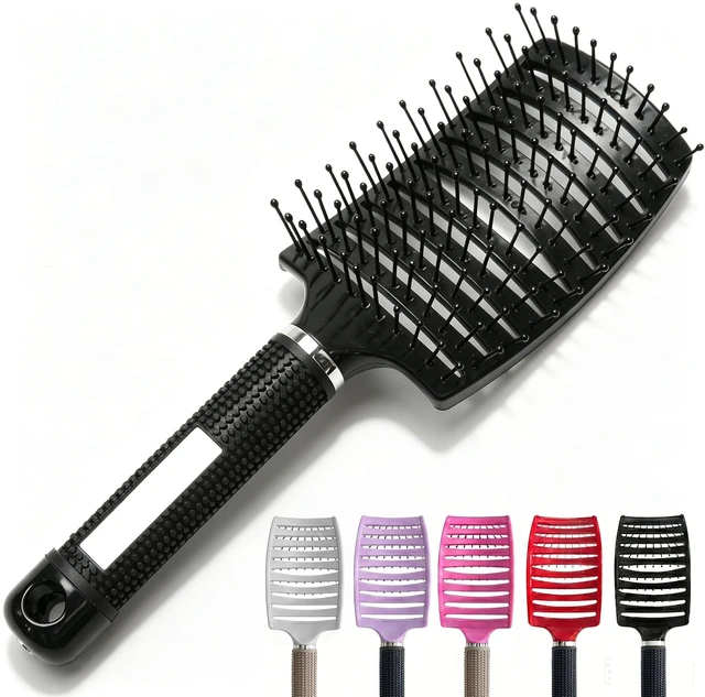 Main image of Hairbrush, Soft Bristle Detangling Hair Brush for Curly Wavy Straight, Wet Dry, Thick Fine Hair, Ergonomic Curved Hair Brushes for Women Men Kids (Black)
